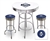 Bar Table Set 3 Piece with a White and Chrome Table Featuring the Tampa Bay Rays MLB Team Logo Decal with a Glass Top and 2-29" Tall Swivel Seat Stools with the Team Logo on Blue Vinyl Covered Seat Cushions