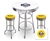 Bar Table Set 3 Piece with a White and Chrome Table Featuring the Tampa Bay Rays MLB Team Logo Decal with a Glass Top and 2-29" Tall Swivel Seat Stools with the Team Logo on Yellow Vinyl Covered Seat Cushions