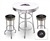 Bar Table Set 3 Piece with a White Table Featuring the Colorado Rockies MLB Team Logo Decal and 2-29" Tall Swivel Seat Stools with the Team Logo on Black Vinyl Covered Seat Cushions