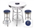 Bar Table Set 3 Piece with a White Table Featuring the Kansas City Royals MLB Team Logo Decal and 2-29" Tall Swivel Seat Stools with the Team Logo on Blue Vinyl Covered Seat Cushions