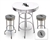 Bar Table Set 3 Piece with a White and Chrome Table Featuring the Chicago White Sox MLB Team Logo Decal with a Glass Top and 2-29" Tall Swivel Seat Stools with the Team Logo on Gray Vinyl Covered Seat Cushions