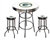 Bar Table Set 3 Piece with a White Table Featuring the Green Bay Packers NFL Team Logo Decal and 2-29" Tall Swivel Seat Stools with the Team Logo on White Vinyl Covered Seat Cushions