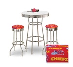 36" Tall Chrome Bar Table & 2 Kansas City Chiefs NFL Fabric Seat Barstools