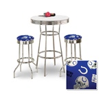 36" Tall Chrome Bar Table & 2 Indianapolis Colts NFL Fabric Seat Barstools