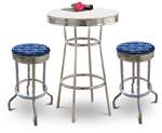 3 Piece Chrome Bar Table Set with 2 Chrome Detroit Lions NFL Fabric Seat Barstools