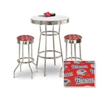 36" Tall Chrome Bar Table & 2 New England Patriots NFL Fabric Seat Barstools