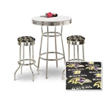 36" Tall Chrome Bar Table & 2 Baltimore Ravens NFL Fabric Seat Barstools
