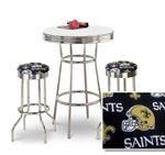 36" Tall Chrome Bar Table & 2 New Orleans Saints NFL Fabric Seat Barstools