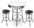 3 Piece Set - 42" Tall White and Chrome Finish Table with 2-29" Black Vinyl Swivel Seat Bar Stools