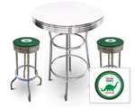 New 3 Piece Bar Table Set Includes 2 Swivel Seat Bar Stools featuring Dino Gas Theme with Green Seat Cushion
