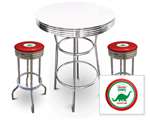 New 3 Piece Bar Table Set Includes 2 Swivel Seat Bar Stools featuring Dino Gas Theme with Red Seat Cushion