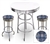 Bar Table Set 3-Piece White and Chrome Table with 2 – 29” Swivel Stools Featuring the Los Angeles Dodgers MLB Fleece Team Fabric and Clear Vinyl Covered Seat Cushions