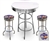 Bar Table Set 3-Piece White and Chrome Table with 2 – 29” Swivel Stools Featuring the New York Mets MLB Fleece Team Fabric and Clear Vinyl Covered Seat Cushions