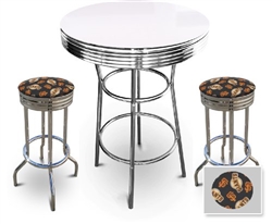 Bar Table Set 3-Piece White and Chrome Table with 2 – 29” Swivel Stools Featuring the San Francisco Giants MLB Fleece Team Fabric and Clear Vinyl Covered Seat Cushions