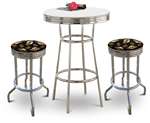 3 Piece Chrome Bar Table Set with 2 Chrome San Francisco Giants MLB Fabric Seat Barstools