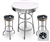 Bar Table Set 3-Piece White and Chrome Table with 2 – 29” Swivel Stools Featuring the Chicago White Sox MLB Fleece Team Fabric and Clear Vinyl Covered Seat Cushions