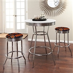 Bar Table Set 3-Piece White and Chrome Table with 2 – 29” Swivel Stools Featuring the Chicago Bears NFL Team Fabric and Clear Vinyl Covered Seat Cushions
