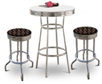 Bar Table Set 3-Piece White and Chrome Table with 2 – 29” Swivel Stools Featuring the Cincinnati Bengals NFL Team Fabric and Clear Vinyl Covered Seat Cushions