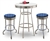 Bar Table Set 3-Piece White and Chrome Table with 2 – 29” Swivel Stools Featuring the Detriot Lions NFL Team Fabric and Clear Vinyl Covered Seat Cushions