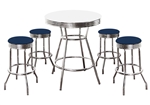 Custom Bar Table Pub Set Barstool Barstools Stool Stools White Vinyl Retro Chrome Hardwood Top Traditional Soda Fountain Style kitchen table set dorm table set dining table set furniture man cave mancave blue dark blue