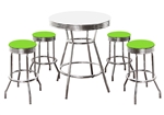 Custom Bar Table Pub Set Barstool Barstools Stool Stools White Vinyl Retro Chrome Hardwood Top Traditional Soda Fountain Style kitchen table set dorm table set dining table set furniture man cave mancave bright green