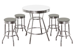 Custom Bar Table Pub Set Barstool Barstools Stool Stools White Vinyl Retro Chrome Hardwood Top Traditional Soda Fountain Style kitchen table set dorm table set dining table set furniture man cave mancave dark gray dark grey