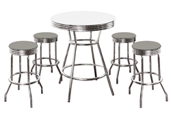 Custom Bar Table Pub Set Barstool Barstools Stool Stools White Vinyl Retro Chrome Hardwood Top Traditional Soda Fountain Style kitchen table set dorm table set dining table set furniture man cave mancave dark gray dark grey