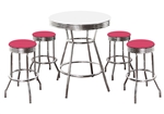 Custom Bar Table Pub Set Barstool Barstools Stool Stools White Vinyl Retro Chrome Hardwood Top Traditional Soda Fountain Style kitchen table set dorm table set dining table set furniture man cave mancave hot pink iced mauve