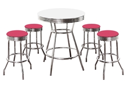 Custom Bar Table Pub Set Barstool Barstools Stool Stools White Vinyl Retro Chrome Hardwood Top Traditional Soda Fountain Style kitchen table set dorm table set dining table set furniture man cave mancave hot pink iced mauve