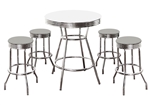 Custom Bar Table Pub Set Barstool Barstools Stool Stools White Vinyl Retro Chrome Hardwood Top Traditional Soda Fountain Style kitchen table set dorm table set dining table set furniture man cave mancave light gray light grey