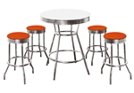 Custom Bar Table Pub Set Barstool Barstools Stool Stools White Vinyl Retro Chrome Hardwood Top Traditional Soda Fountain Style kitchen table set dorm table set dining table set furniture man cave mancave