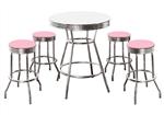 Custom Bar Table Pub Set Barstool Barstools Stool Stools White Vinyl Retro Chrome Hardwood Top Traditional Soda Fountain Style kitchen table set dorm table set dining table set furniture man cave mancave