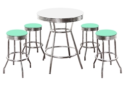 Custom Bar Table Pub Set Barstool Barstools Stool Stools White Vinyl Retro Chrome Hardwood Top Traditional Soda Fountain Style kitchen table set dorm table set dining table set furniture man cave mancave