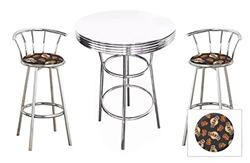 Bar Table Set 3 Piece with a White Pub Table and 2-29" Tall  Finish Bar Stools with Backrests Featuring the San Francisco Giants MLB Fleece Team Fabric and Clear Vinyl Covered Seat Cushions