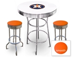 White 3-Piece Pub/Bar Table Set Featuring the Houston Astros MLB Team Logo Decal and 2 Orange Vinyl Covered Swivel Seat Cushions