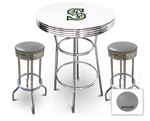 White 3-Piece Pub/Bar Table Set Featuring the Seattle Mariners MLB Team Logo Decal and 2 Gray Vinyl Covered Swivel Seat Cushions