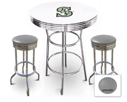 White 3-Piece Pub/Bar Table Set Featuring the Seattle Mariners MLB Team Logo Decal and 2 Gray Vinyl Covered Swivel Seat Cushions