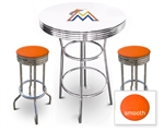 White 3-Piece Pub/Bar Table Set Featuring the Miami Marlins MLB Team Logo Decal and 2 Orange Vinyl Covered Swivel Seat Cushions