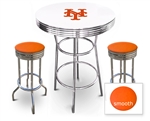 White 3-Piece Pub/Bar Table Set Featuring the New York Mets MLB Team Logo Decal and 2 Orange Vinyl Covered Swivel Seat Cushions
