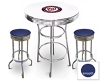 White 3-Piece Pub/Bar Table Set Featuring the Washington Nationals MLB Team Logo Decal and 2 Blue Vinyl Covered Swivel Seat Cushions