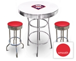 White 3-Piece Pub/Bar Table Set Featuring the Philadelphia Phillies MLB Team Logo Decal and 2 Red Vinyl Covered Swivel Seat Cushions