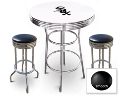 White 3-Piece Pub/Bar Table Set Featuring the Chicago White Sox MLB Team Logo Decal and 2 Black Vinyl Covered Swivel Seat Cushions