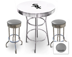 White 3-Piece Pub/Bar Table Set Featuring the Chicago White Sox MLB Team Logo Decal and 2 Gray Vinyl Covered Swivel Seat Cushions