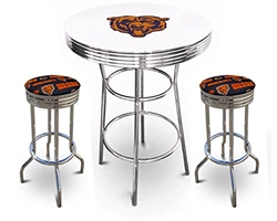 White 3-Piece Pub/Bar Table Set Featuring the Chicago Bears NFL Team Logo Decal and 2-29" Team Fabric and Clear Vinyl Covered Swivel Seat Cushions