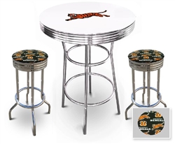 White 3-Piece Pub/Bar Table Set Featuring the Cincinnati Bengals Tiger NFL Team Logo Decal and 2-29" Team Fabric and Clear Vinyl Covered Swivel Seat Cushions