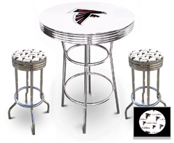 White 3-Piece Pub/Bar Table Set Featuring the Atlanta Falcons NFL Team Logo Decal and 2-29" Team Fabric and Clear Vinyl Covered Swivel Seat Cushions