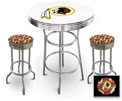 White 3-Piece Pub/Bar Table Set Featuring the Washington Redskins NFL Team Logo Decal and 2-29" Team Fabric and Clear Vinyl Covered Swivel Seat Cushions