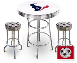 White 3-Piece Pub/Bar Table Set Featuring the Houston Texans NFL Team Logo Decal and 2-29" Team Fabric and Clear Vinyl Covered Swivel Seat Cushions