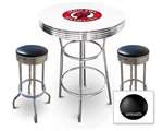 New Gasoline Themed 3 Piece Chrome Bar Table Set with 2 Stools Featuring Hot Rod Premium Logo Theme and Seat Cushion Color