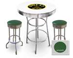 New Gasoline Themed 3 Piece Chrome Bar Table Set with 2 Stools Featuring Hot Rod Premium Logo Theme and Seat Cushion Color